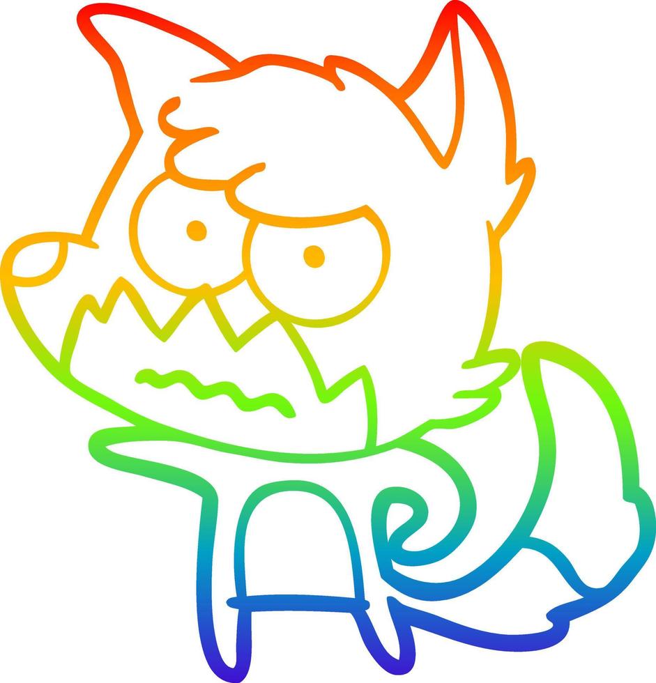dibujo de línea de gradiente de arco iris zorro molesto de dibujos animados vector