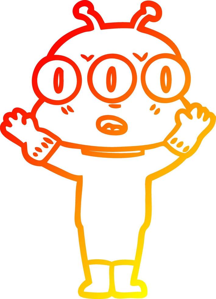 warm gradient line drawing cartoon three eyed alien vector