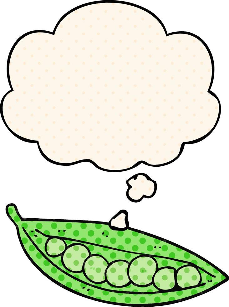 cartoon peas in pod and thought bubble in comic book style vector