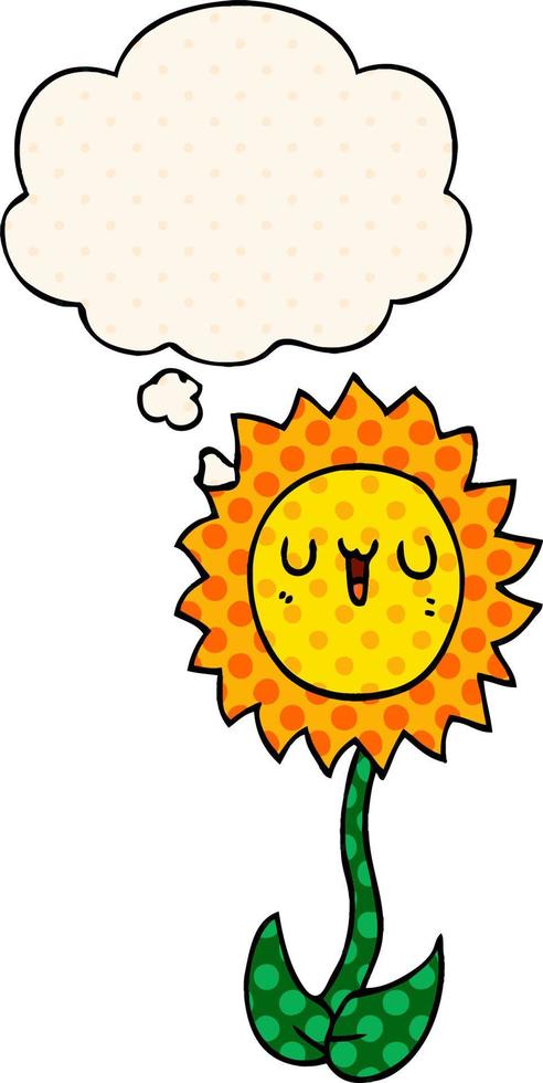 cartoon flower and thought bubble in comic book style vector