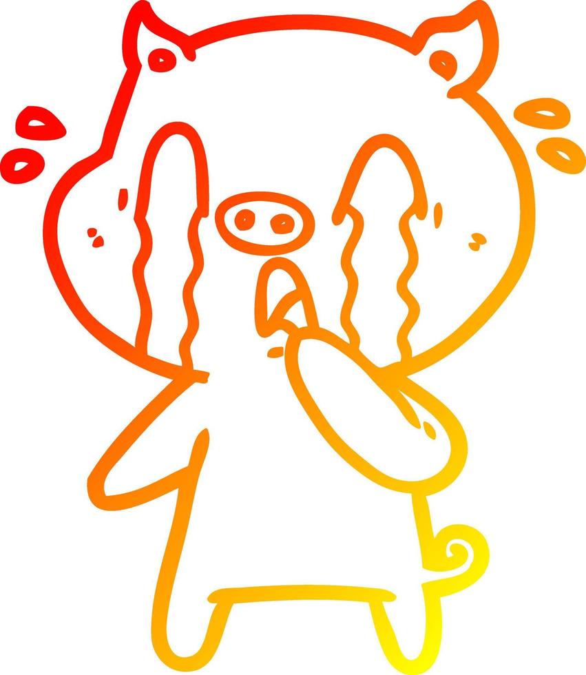 warm gradient line drawing crying pig cartoon vector