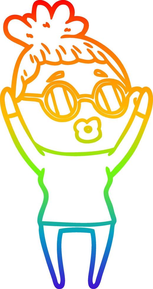 rainbow gradient line drawing cartoon woman wearing sunglasses vector