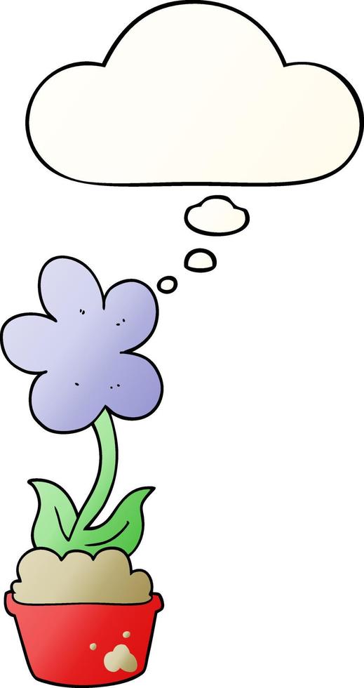 cute cartoon flower and thought bubble in smooth gradient style vector