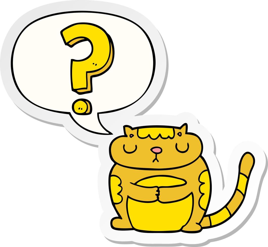 cartoon cat and question mark and speech bubble sticker vector