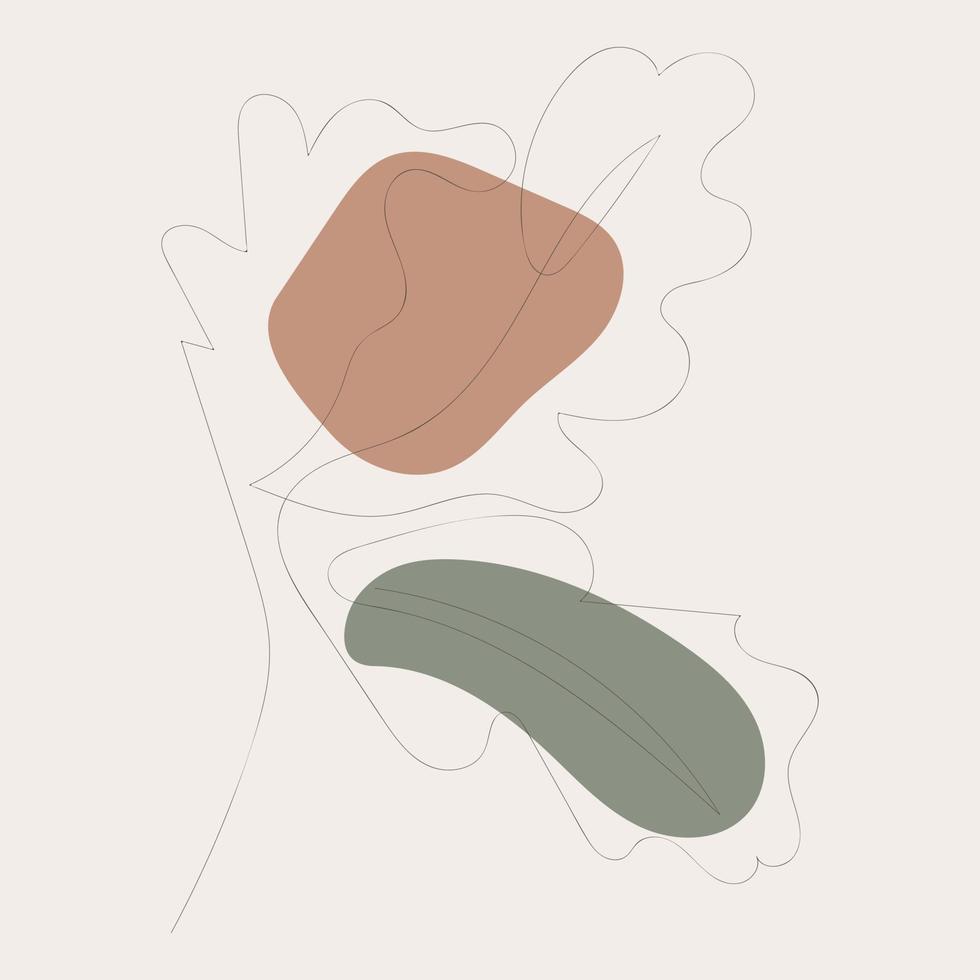 Beautiful hand drawn floral leaves and face one line art on white illustration vector
