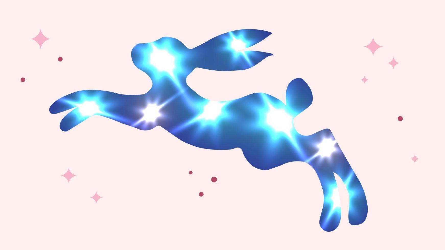 Silhouette of a hare in bright highlights,stars.Element for the design of cards of the Chinese New Year, Mid-Autumn Festival. Vector illustration