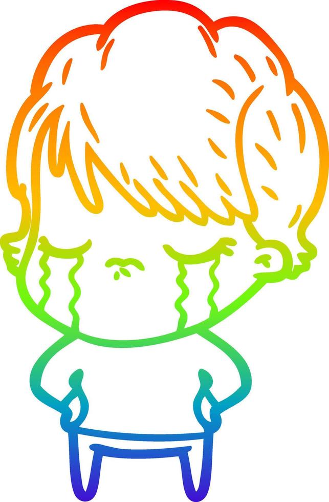 rainbow gradient line drawing cartoon woman crying vector