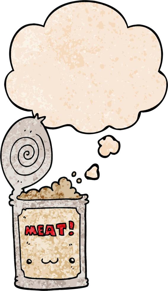 cartoon canned food and thought bubble in grunge texture pattern style vector