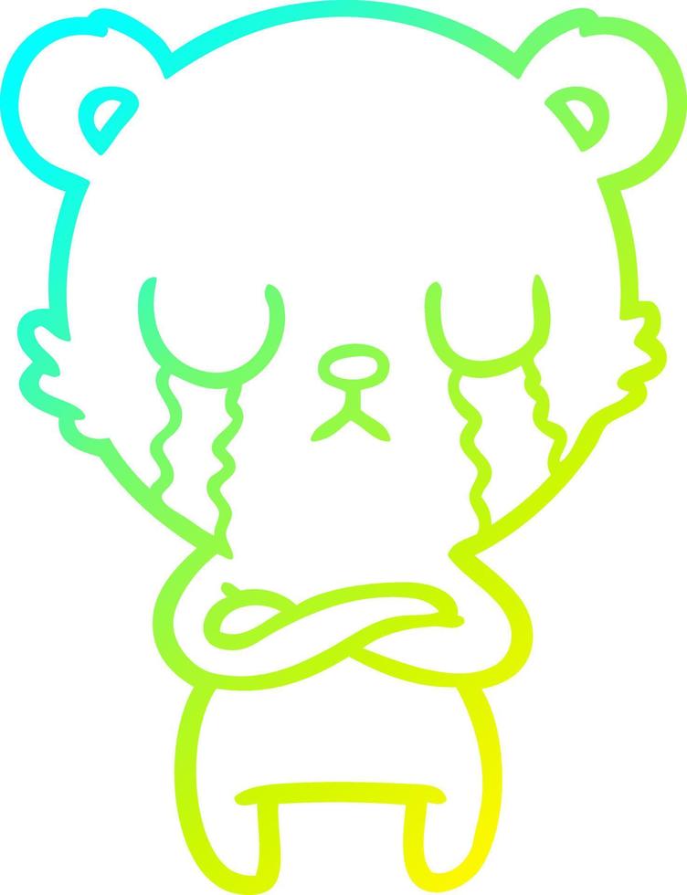 cold gradient line drawing crying cartoon bear vector