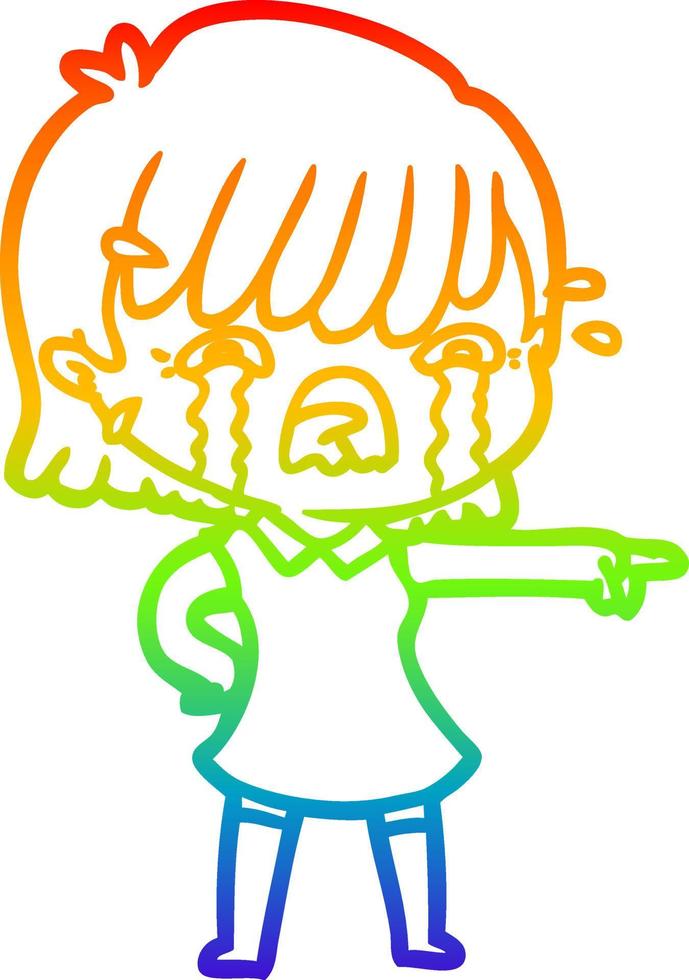 rainbow gradient line drawing cartoon girl crying vector