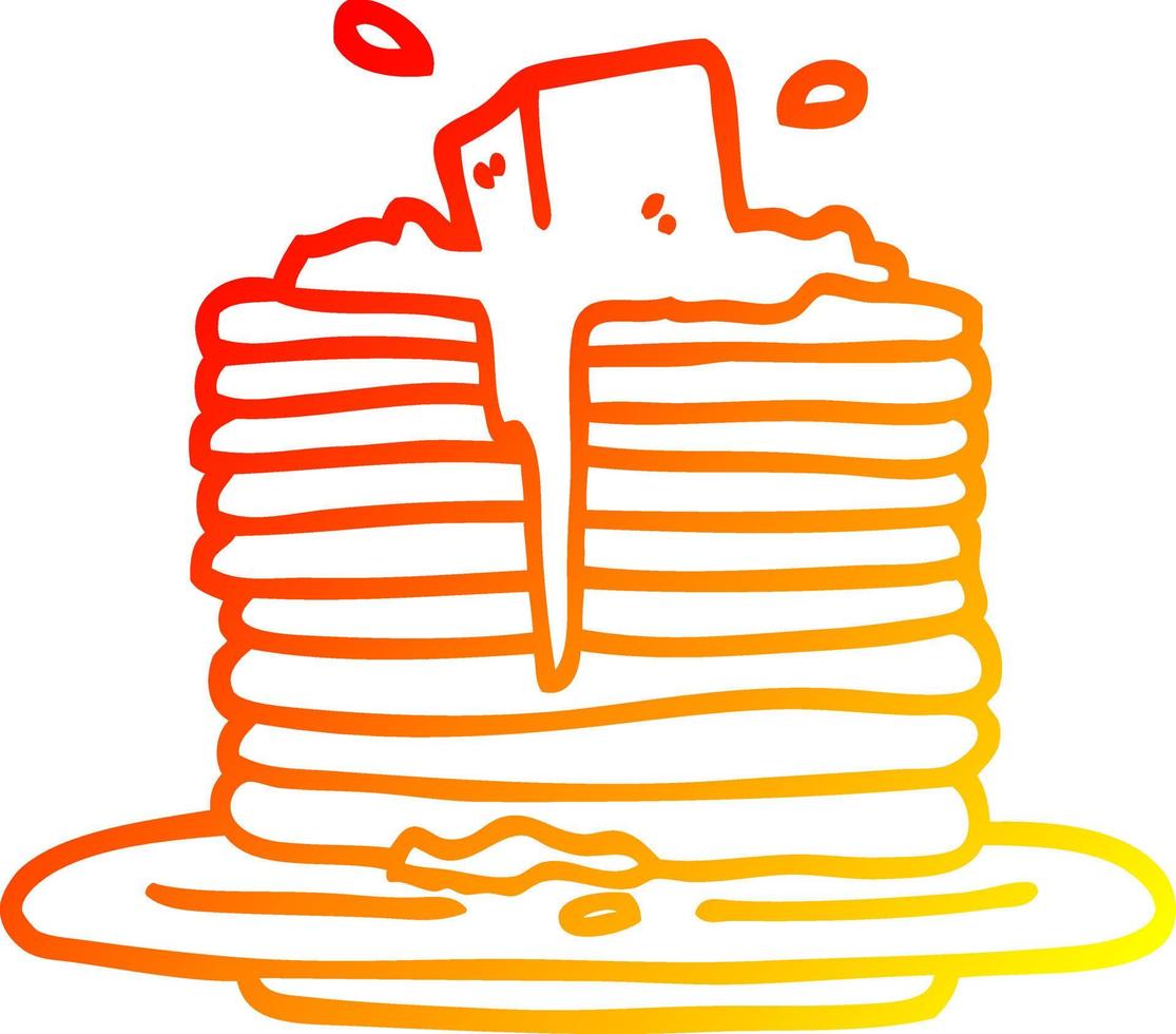 warm gradient line drawing cartoon butter melting on pancakes vector