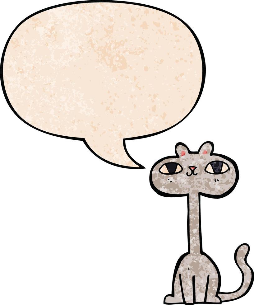 cartoon cat and speech bubble in retro texture style vector