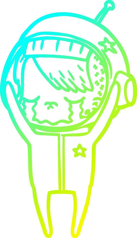 cold gradient line drawing cartoon crying astronaut girl vector