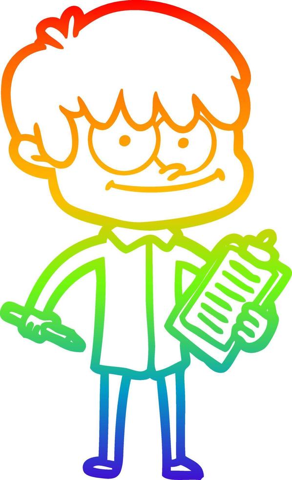 rainbow gradient line drawing happy cartoon man vector