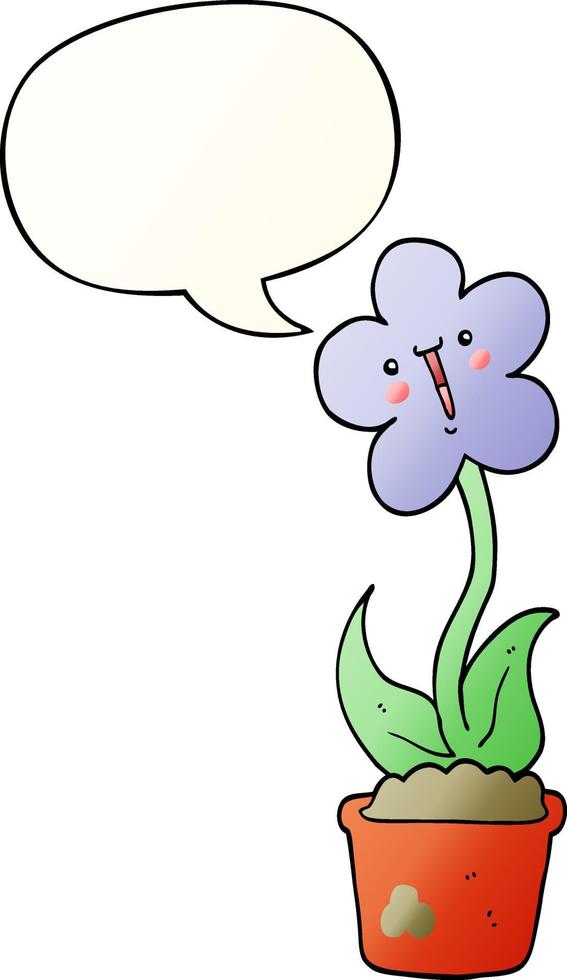 cute cartoon flower and speech bubble in smooth gradient style vector