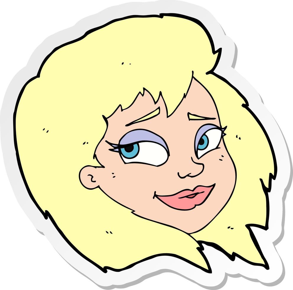 pegatina de un rostro femenino feliz de dibujos animados vector