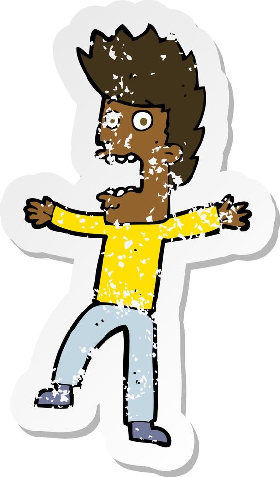 retro distressed sticker of a cartoon terrified man vector