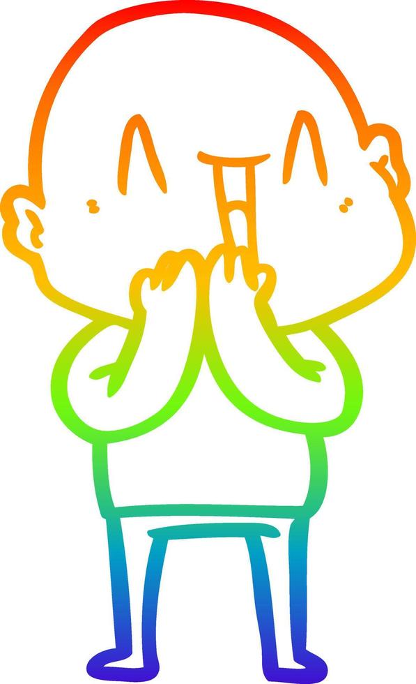 rainbow gradient line drawing happy cartoon bald man vector