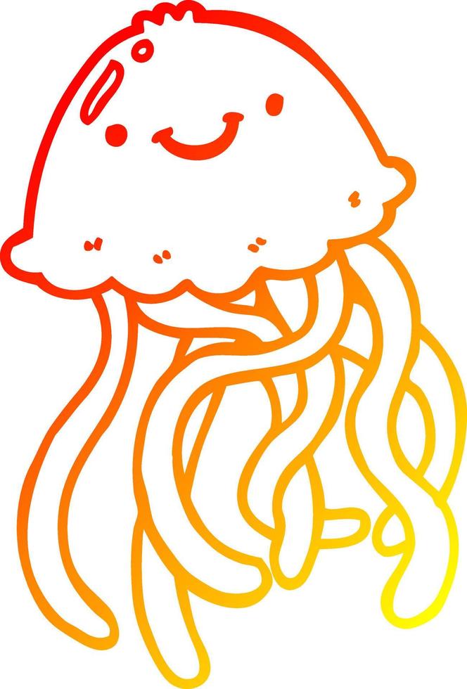 warm gradient line drawing cartoon happy jellyfish vector