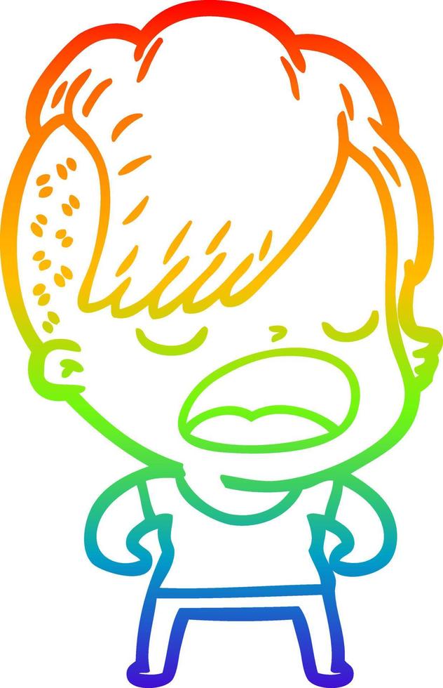 rainbow gradient line drawing cartoon cool hipster girl talking vector