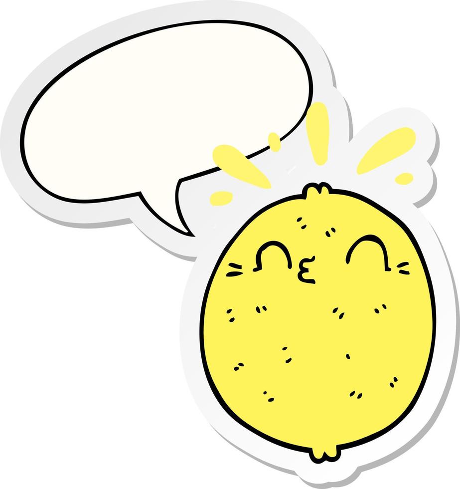 cute cartoon lemon and speech bubble sticker vector