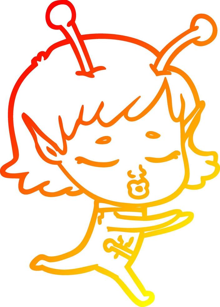 warm gradient line drawing cartoon alien girl vector