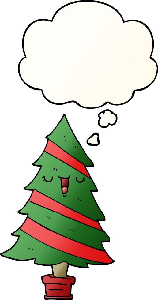 cartoon christmas tree and thought bubble in smooth gradient style vector