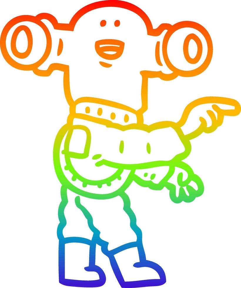 rainbow gradient line drawing friendly cartoon alien pointing vector