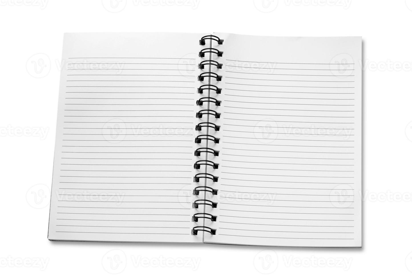 open spiral notebook isolated on white background photo