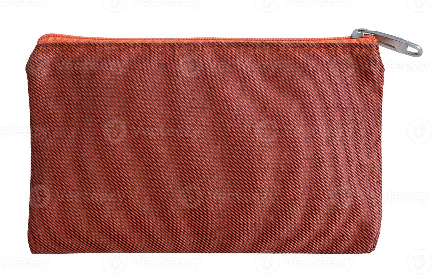 red fabric bag with zipper isolated on white with clipping path photo