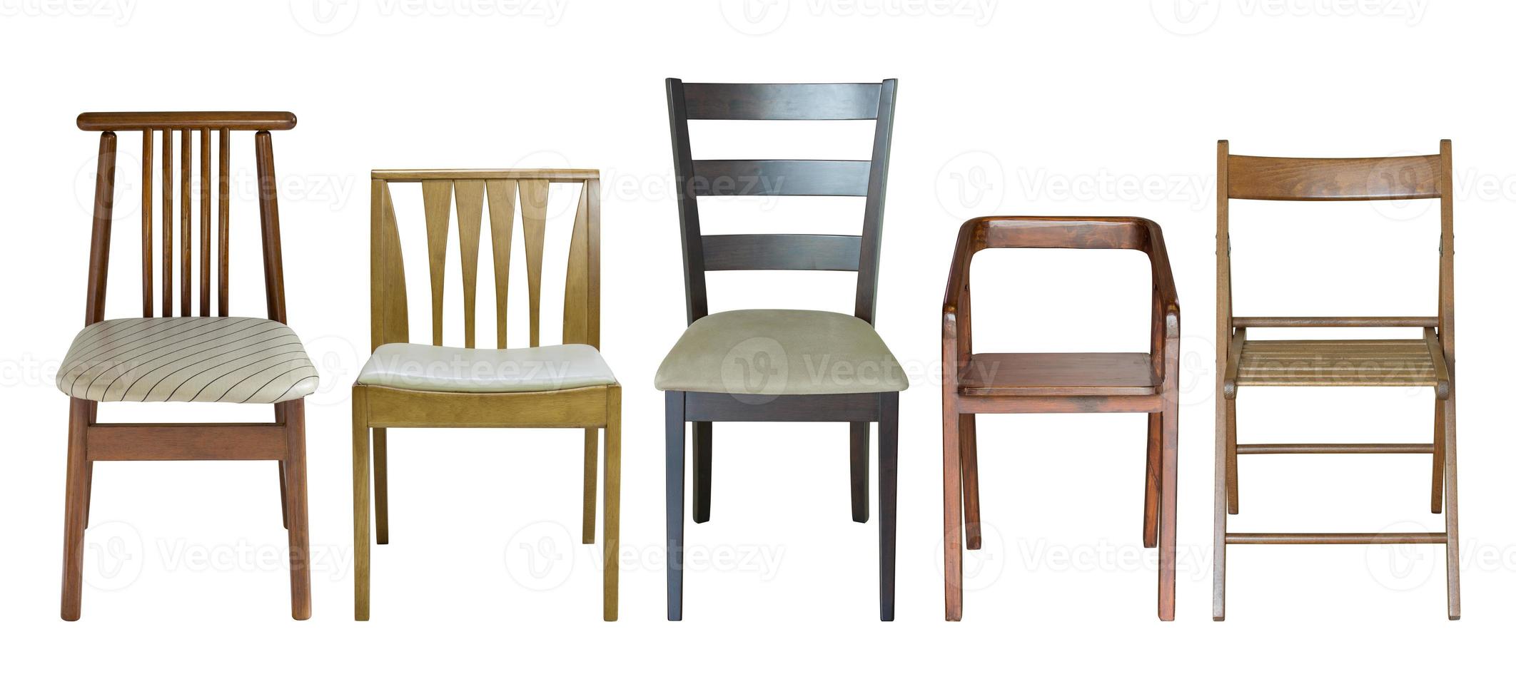 set of wooden chair isolated on white with clipping path photo