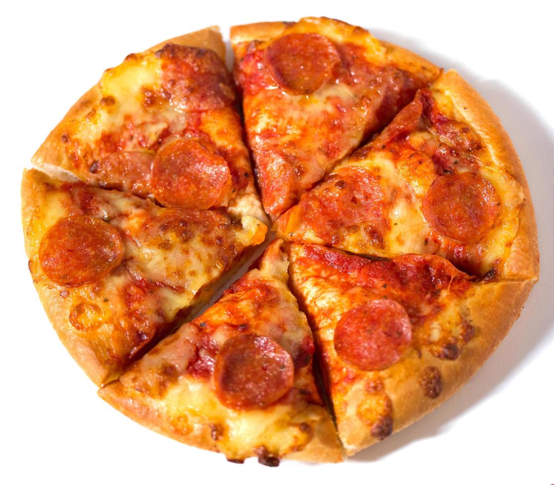 Pepperoni pizza on white background photo