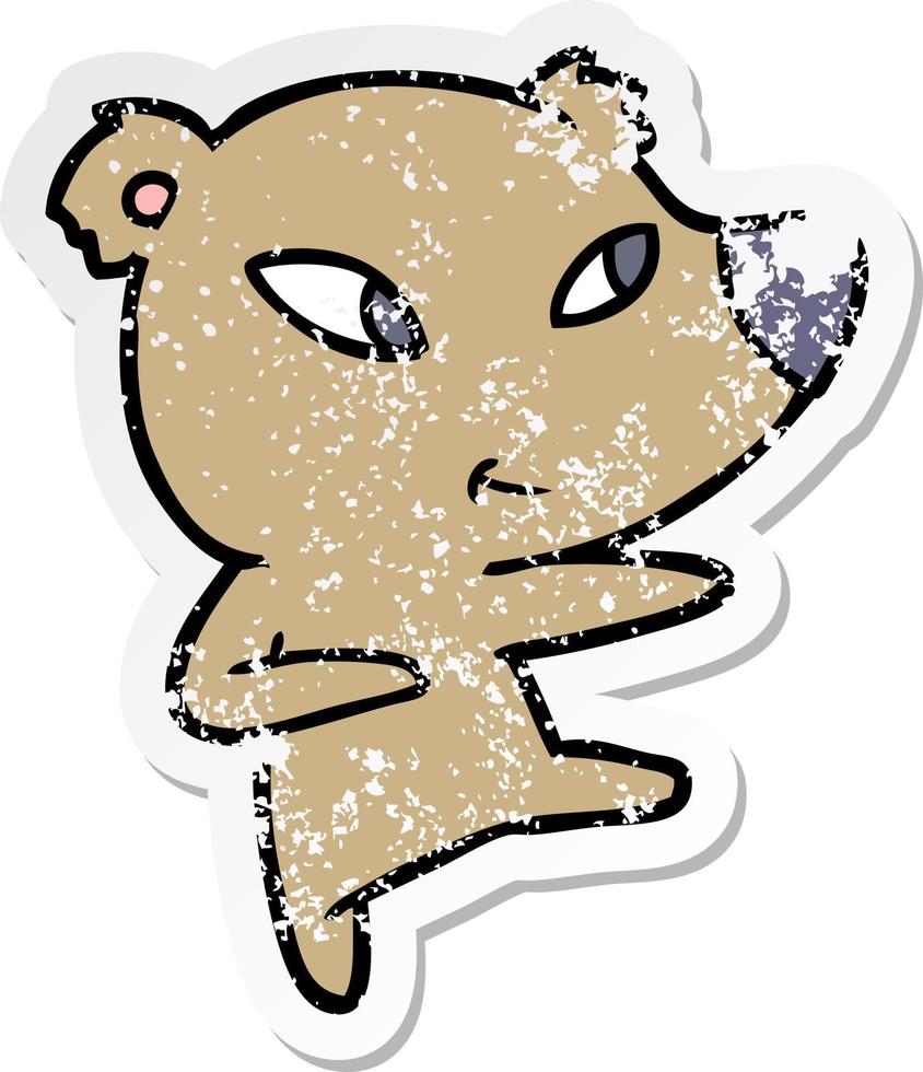 distressed sticker of a cute cartoon bear vector