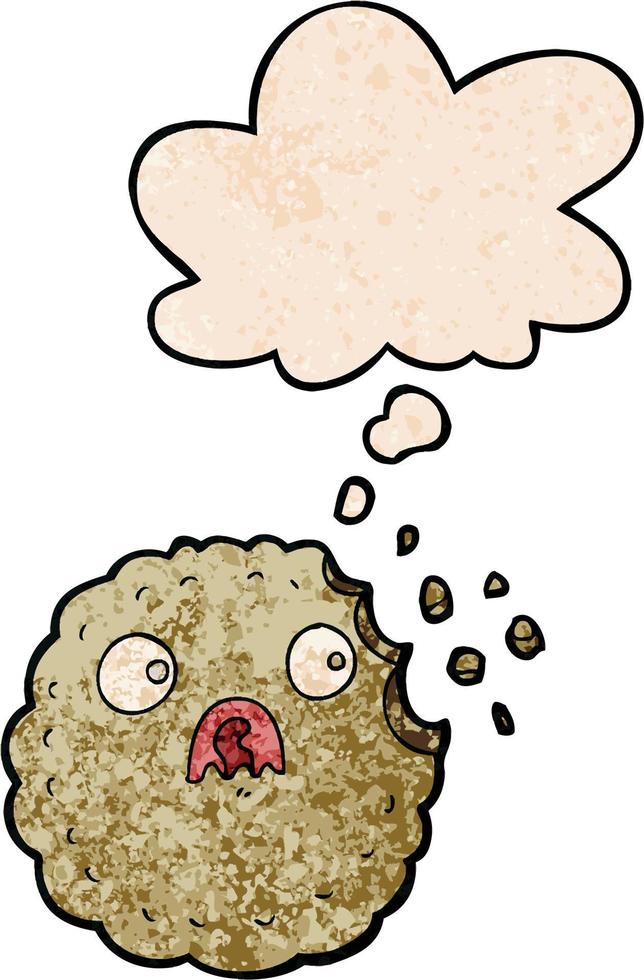 frightened cookie cartoon and thought bubble in grunge texture pattern style vector