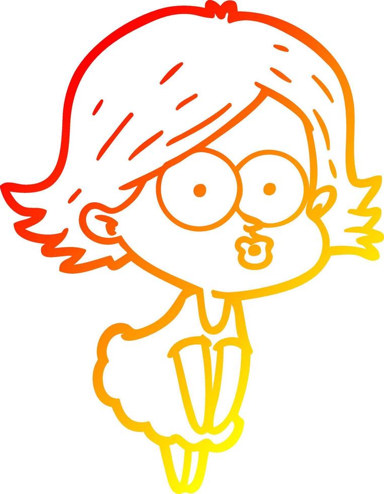 warm gradient line drawing cartoon girl pouting vector