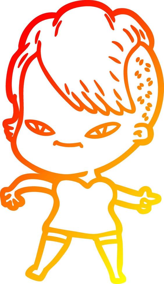 warm gradient line drawing cute cartoon girl with hipster haircut vector