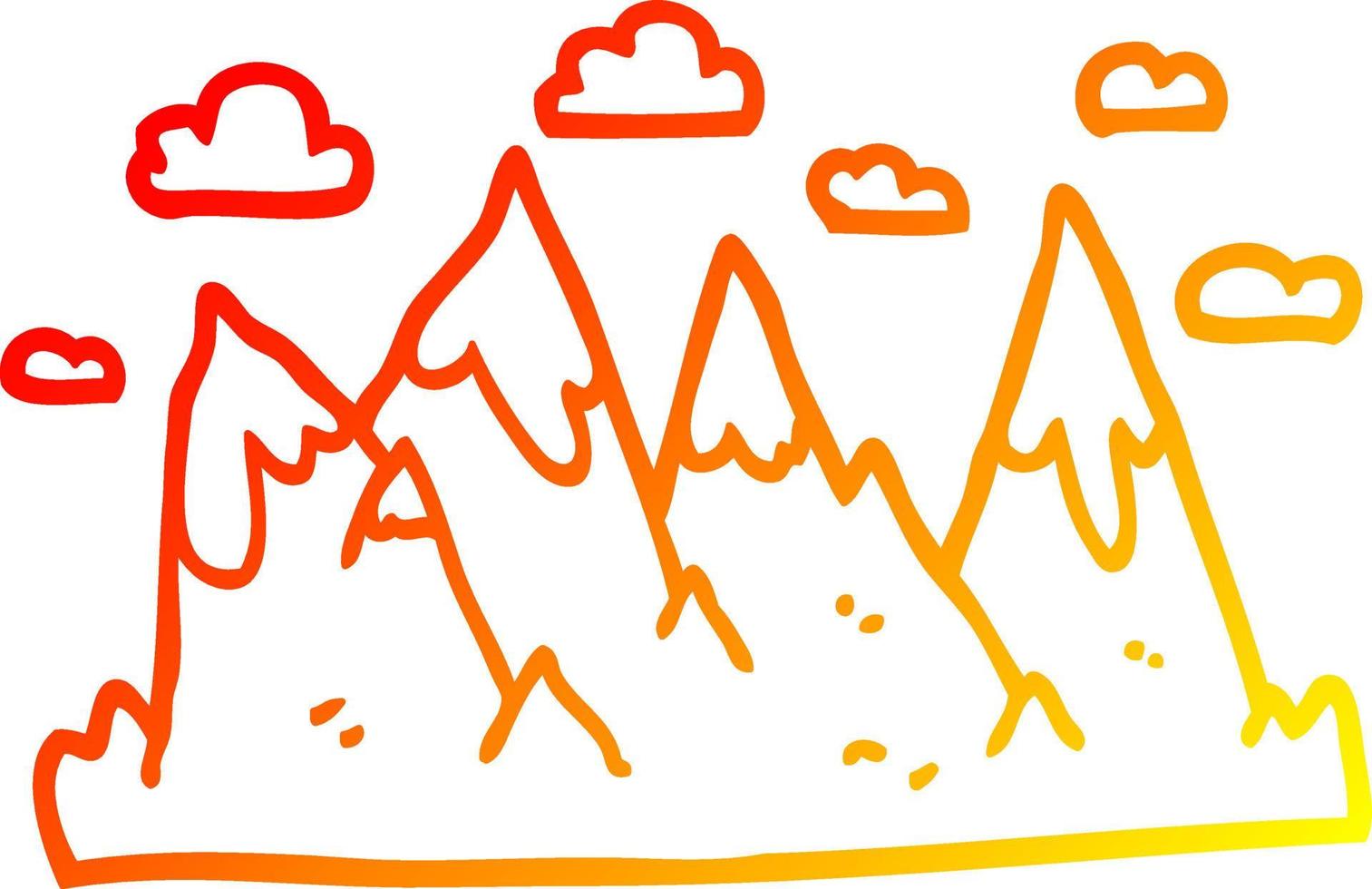 warm gradient line drawing cartoon mountain range vector