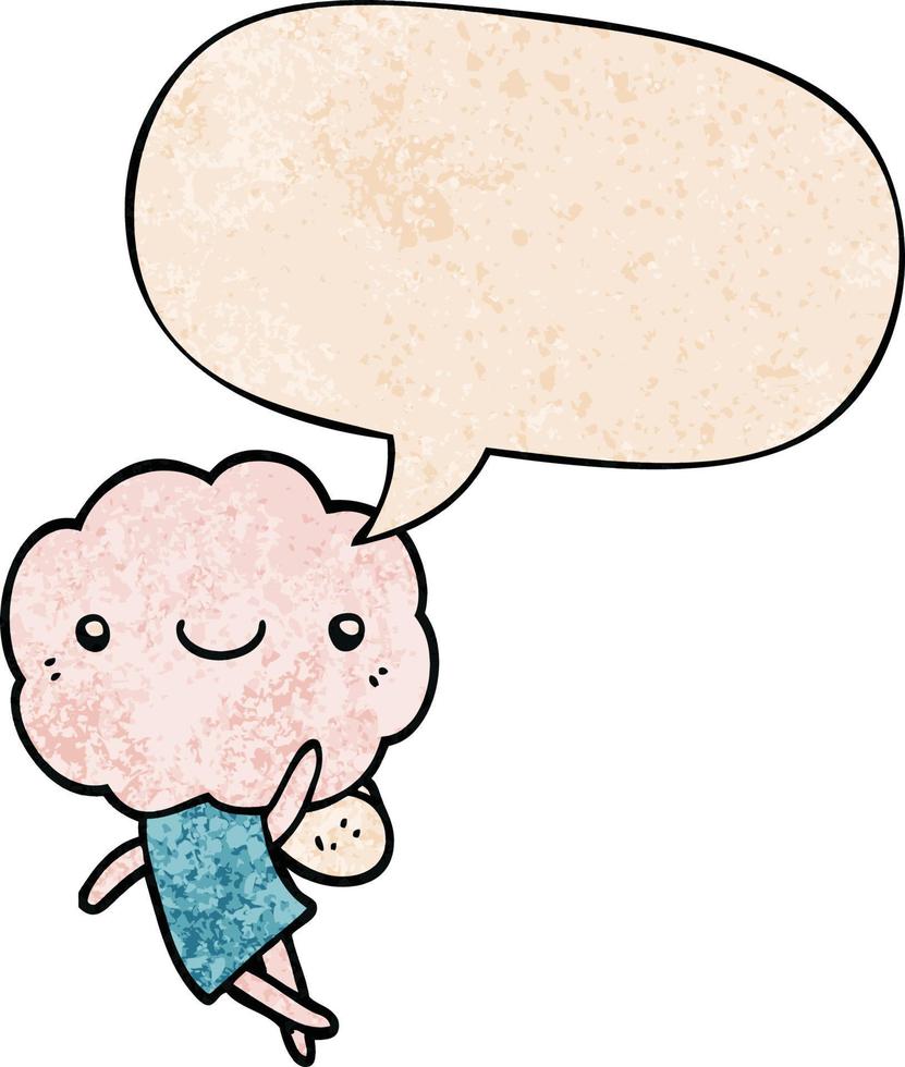 cute cloud head creature and speech bubble in retro texture style vector