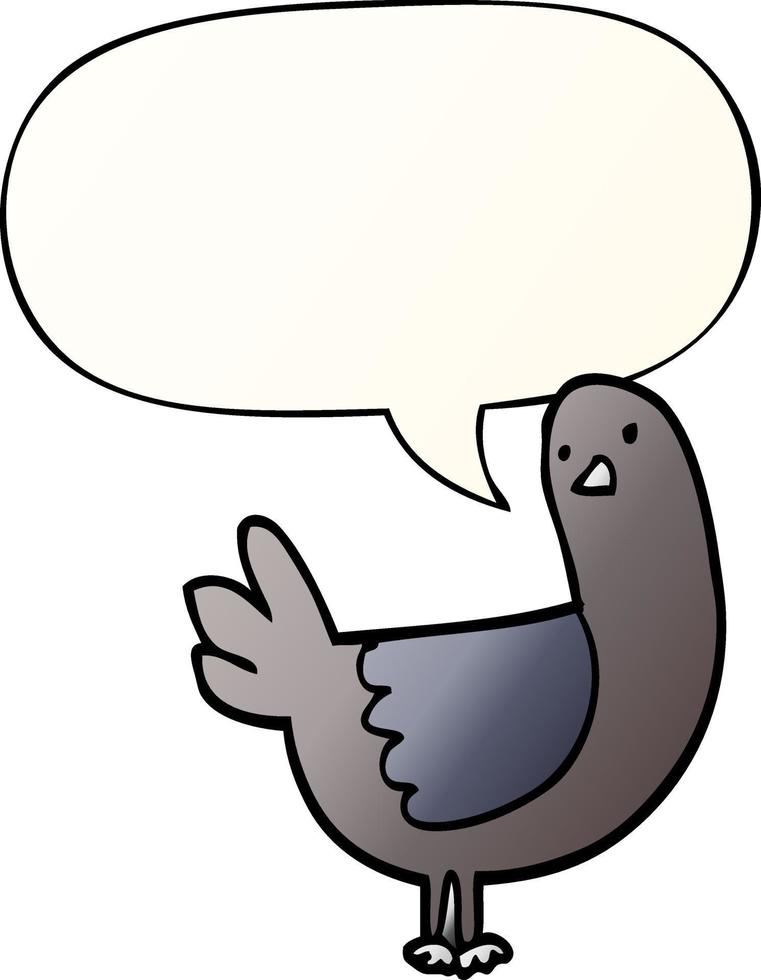 cartoon pigeon and speech bubble in smooth gradient style vector