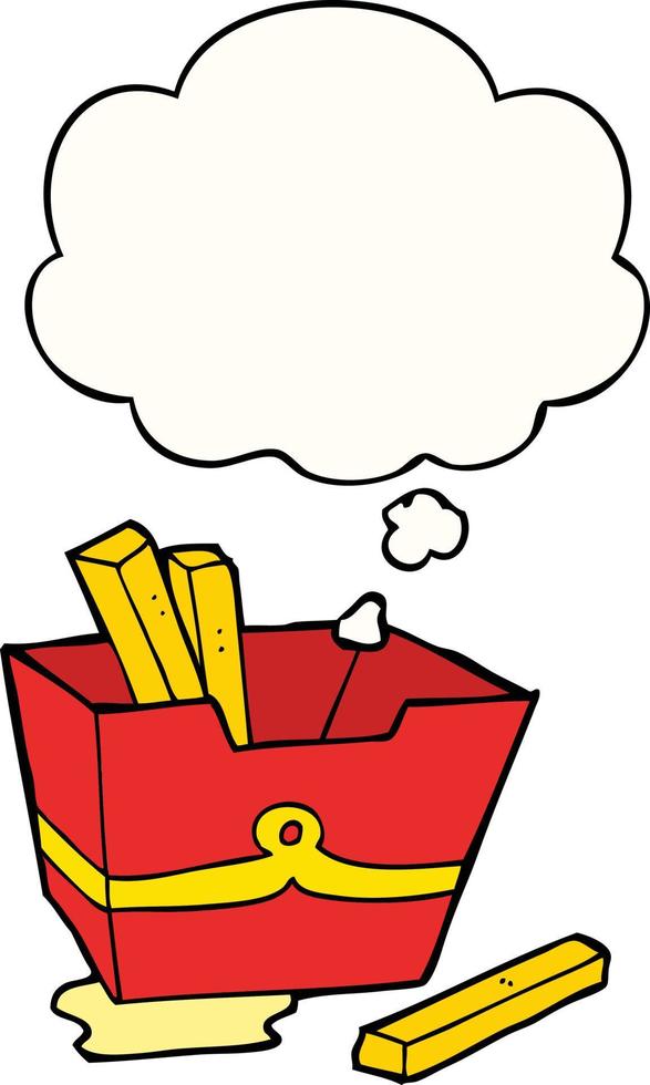 cartoon box of fries and thought bubble vector