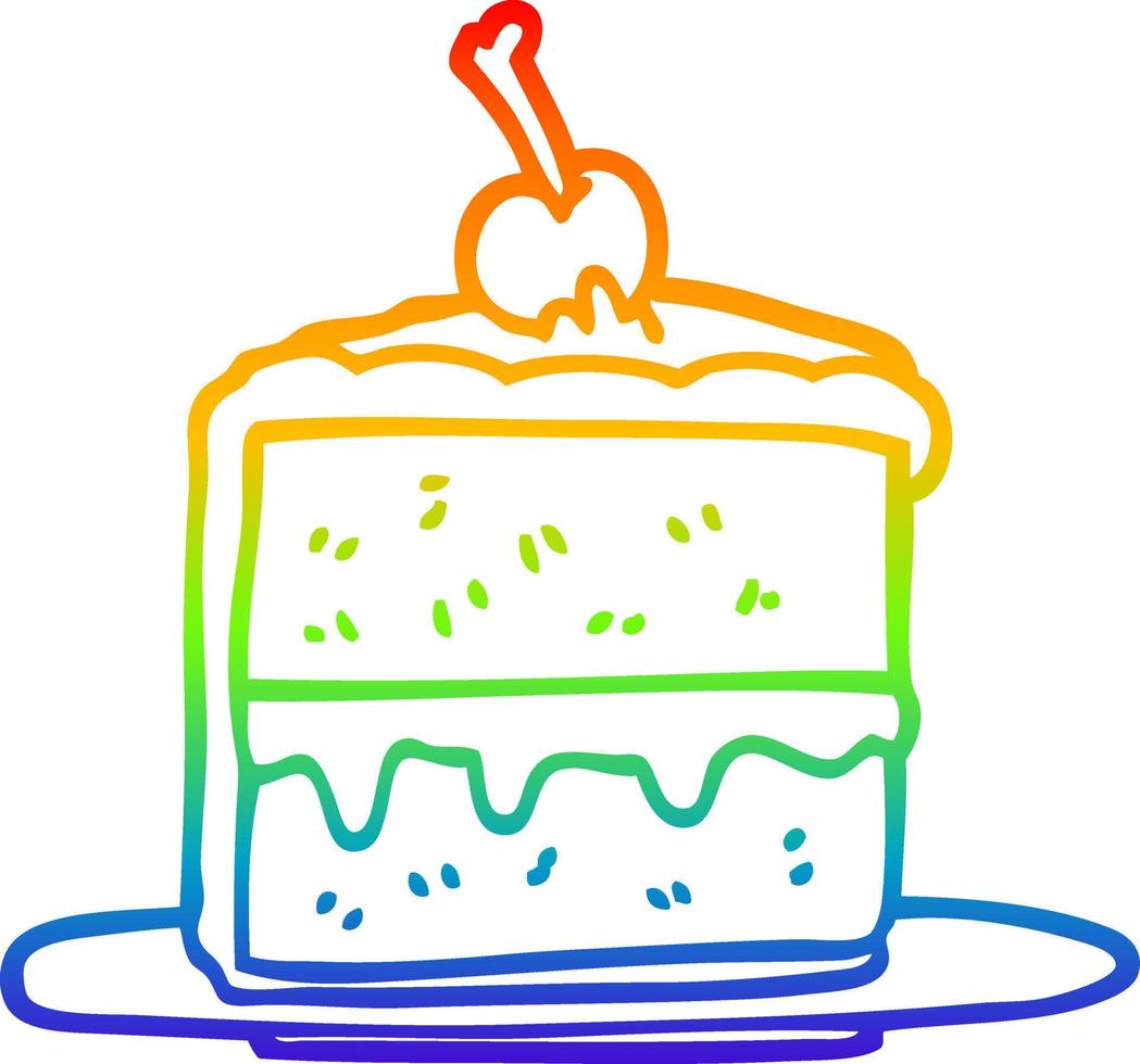 rainbow gradient line drawing cartoon cake slice vector