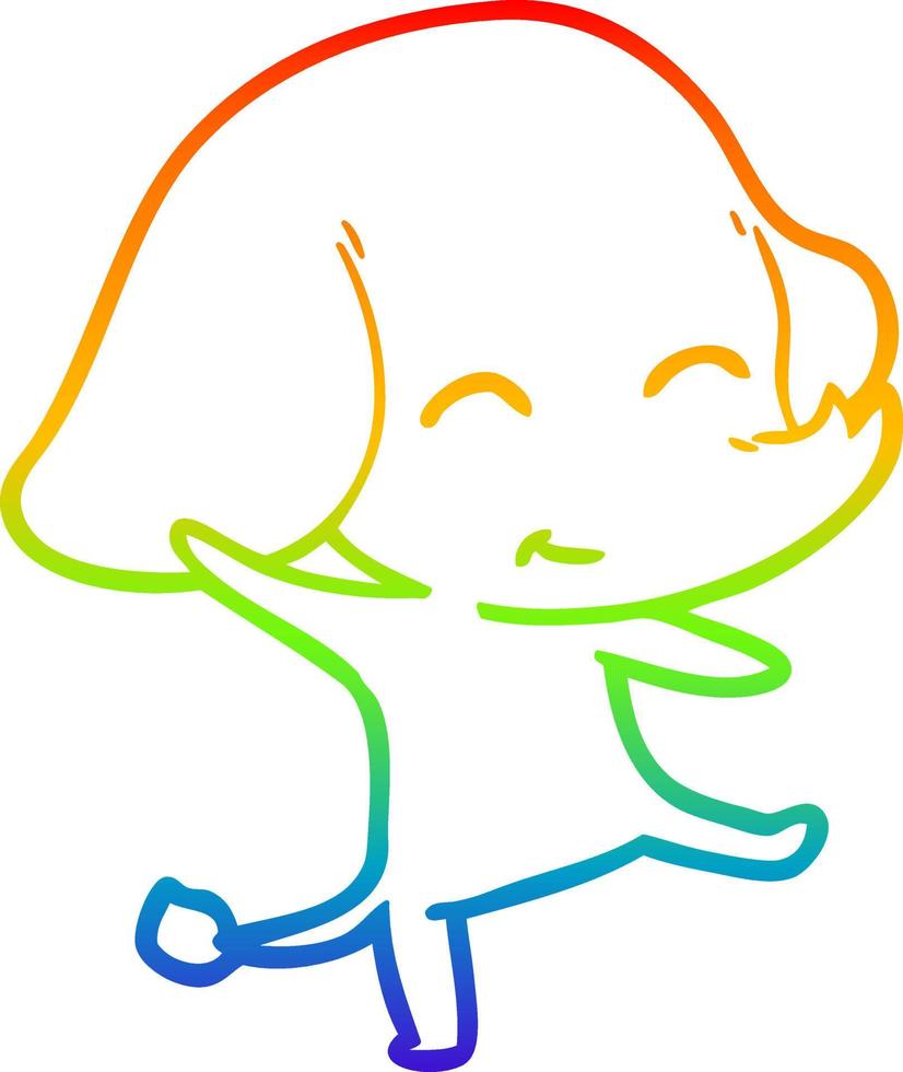 rainbow gradient line drawing cute cartoon elephant dancing vector