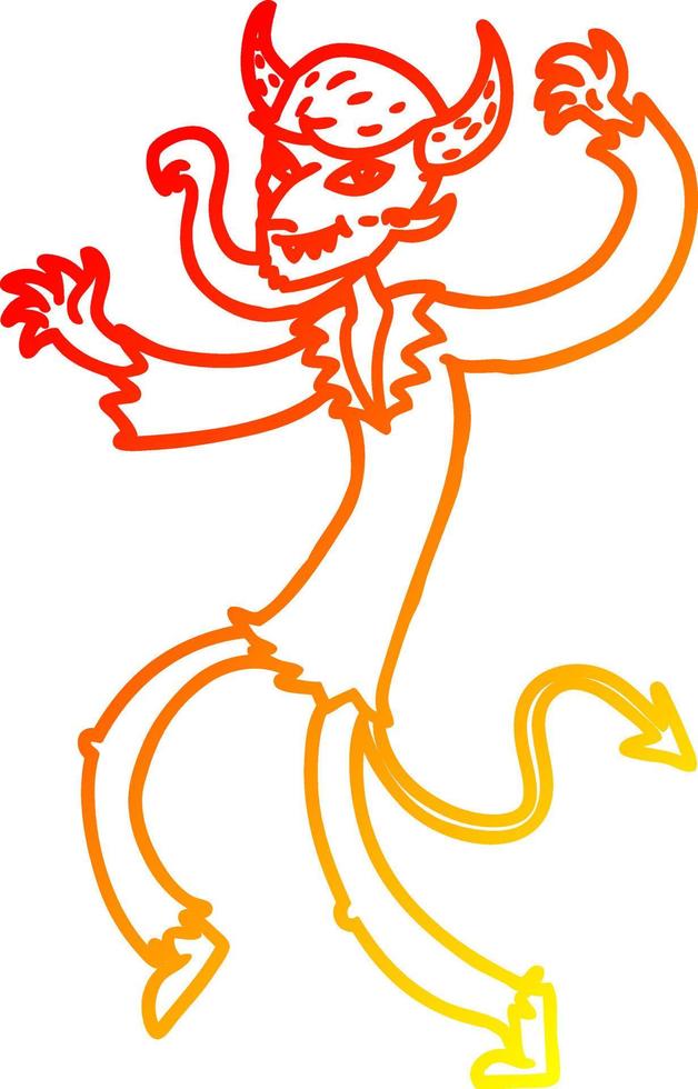 warm gradient line drawing cartoon dancing devil vector