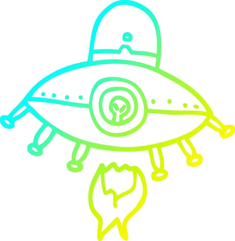 cold gradient line drawing cartoon alien spaceship vector