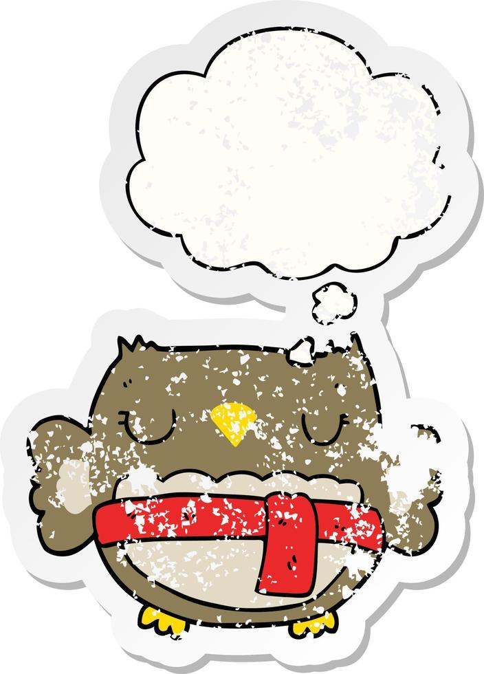 cartoon owl and thought bubble as a distressed worn sticker vector