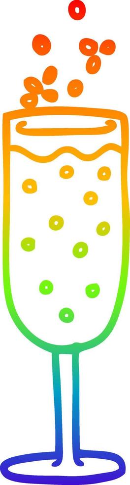 rainbow gradient line drawing cartoon champagne flute vector