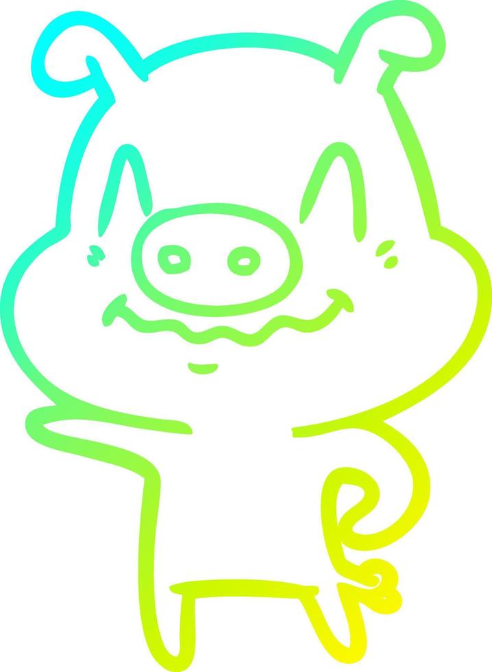 cold gradient line drawing nervous cartoon pig vector