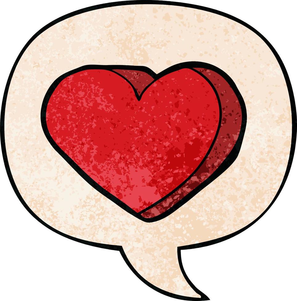 cartoon love heart and speech bubble in retro texture style vector