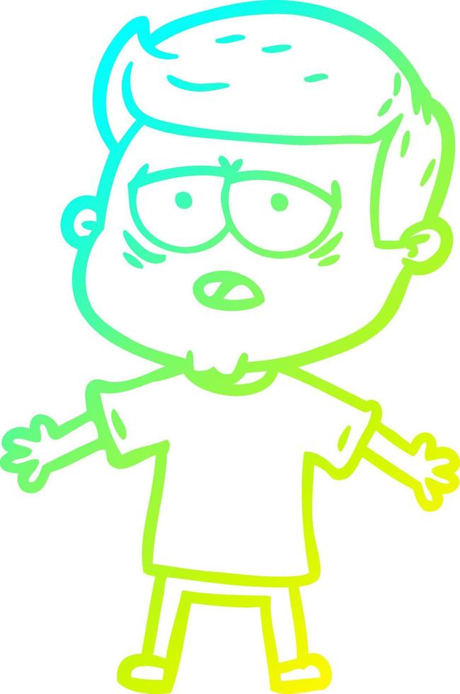 cold gradient line drawing cartoon tired man vector
