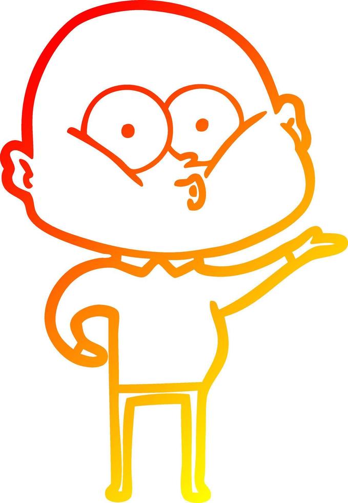 warm gradient line drawing cartoon bald man staring vector